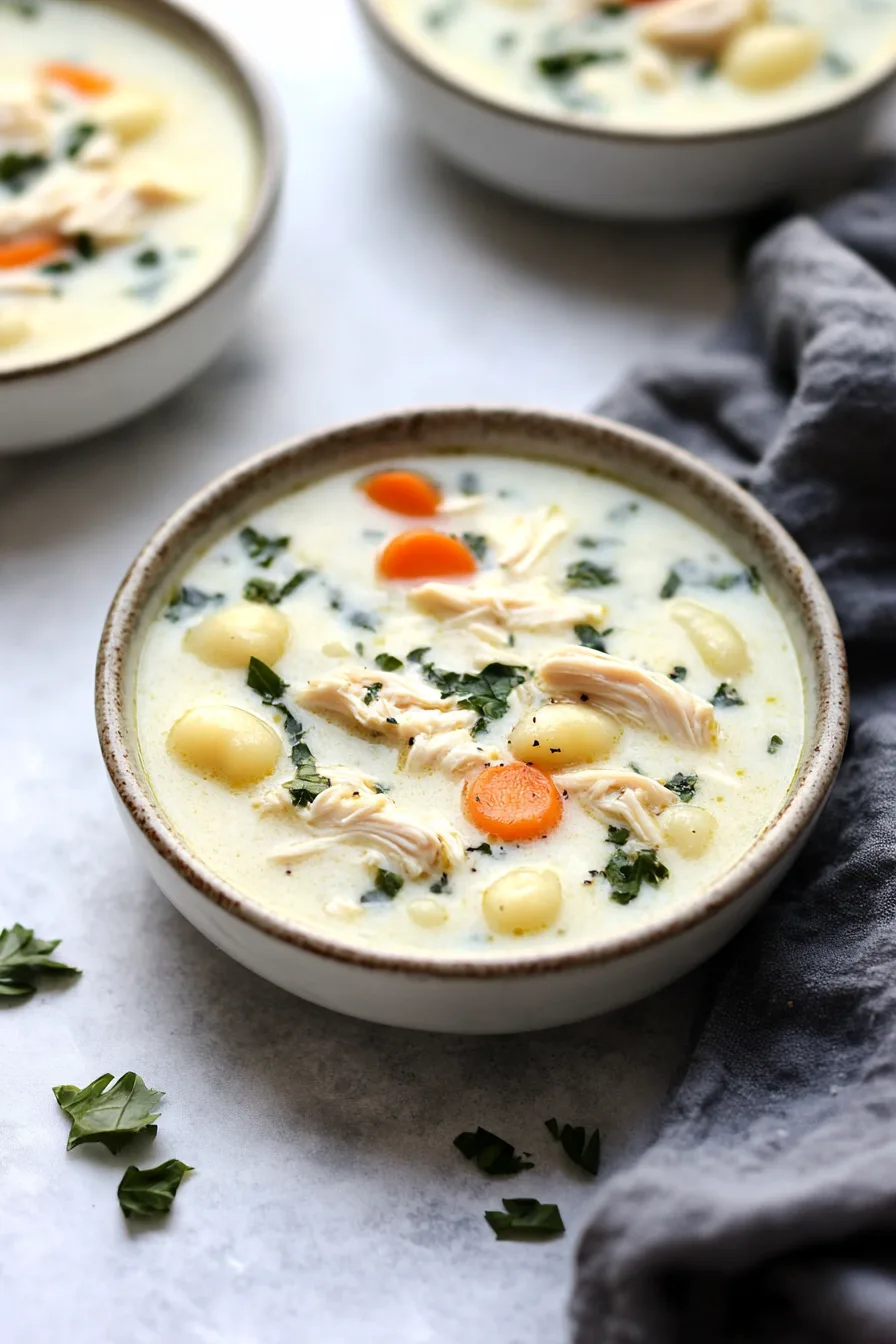 Bowl of comforting soup topped with freshly cracked pepper and herbs.