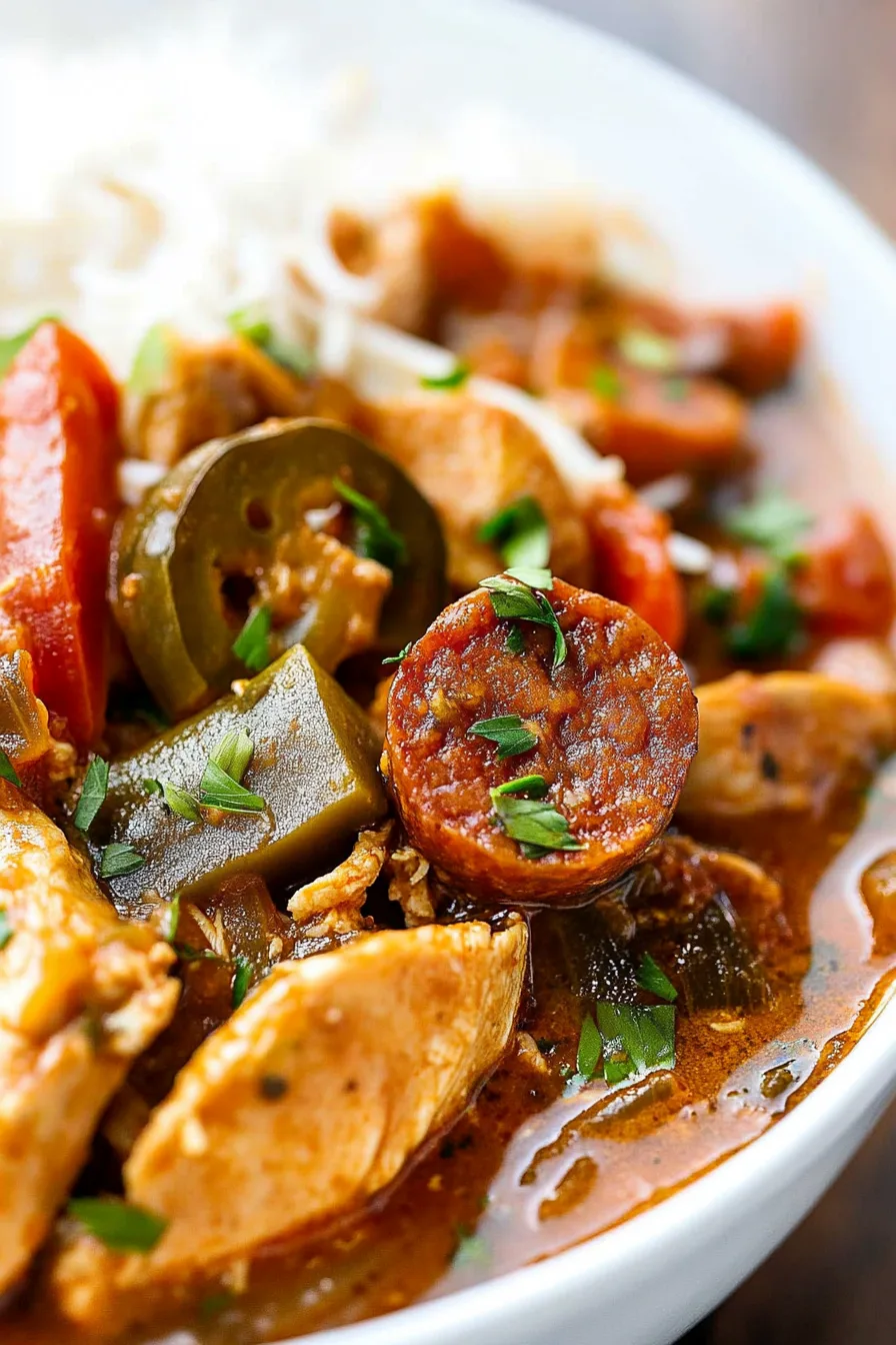 Warm and comforting Southern-style meal with rice and rich, spiced sauce.