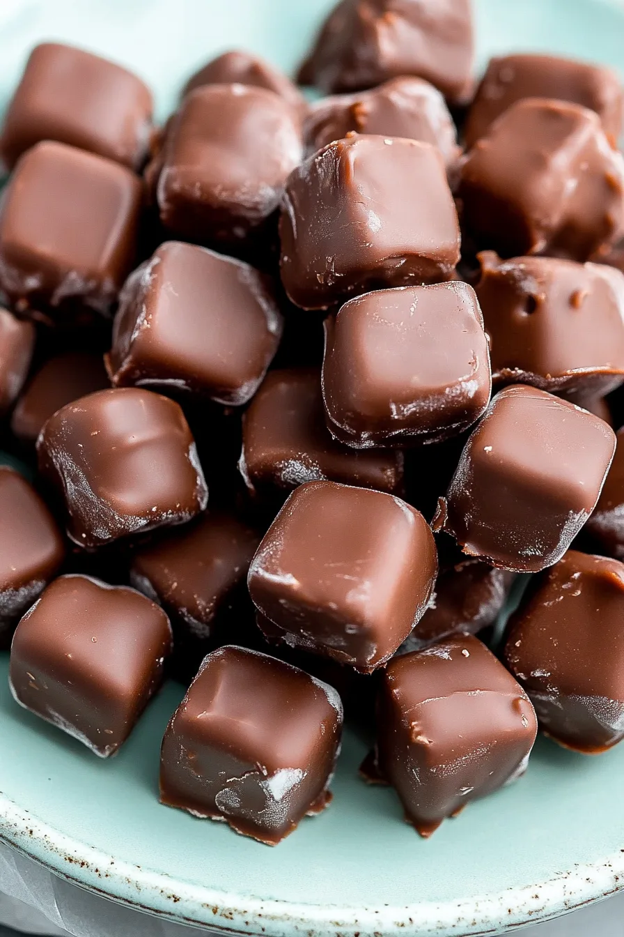 Rows of shiny chocolate candies with a creamy mint filling, perfect for gifting during the holidays.