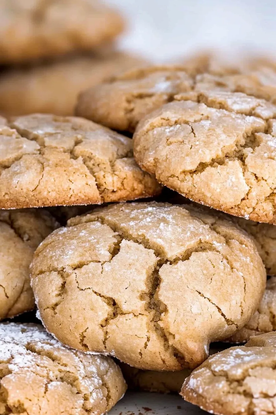 Close-up of freshly baked cookies dusted lightly with sugar and filled with nutty texture.