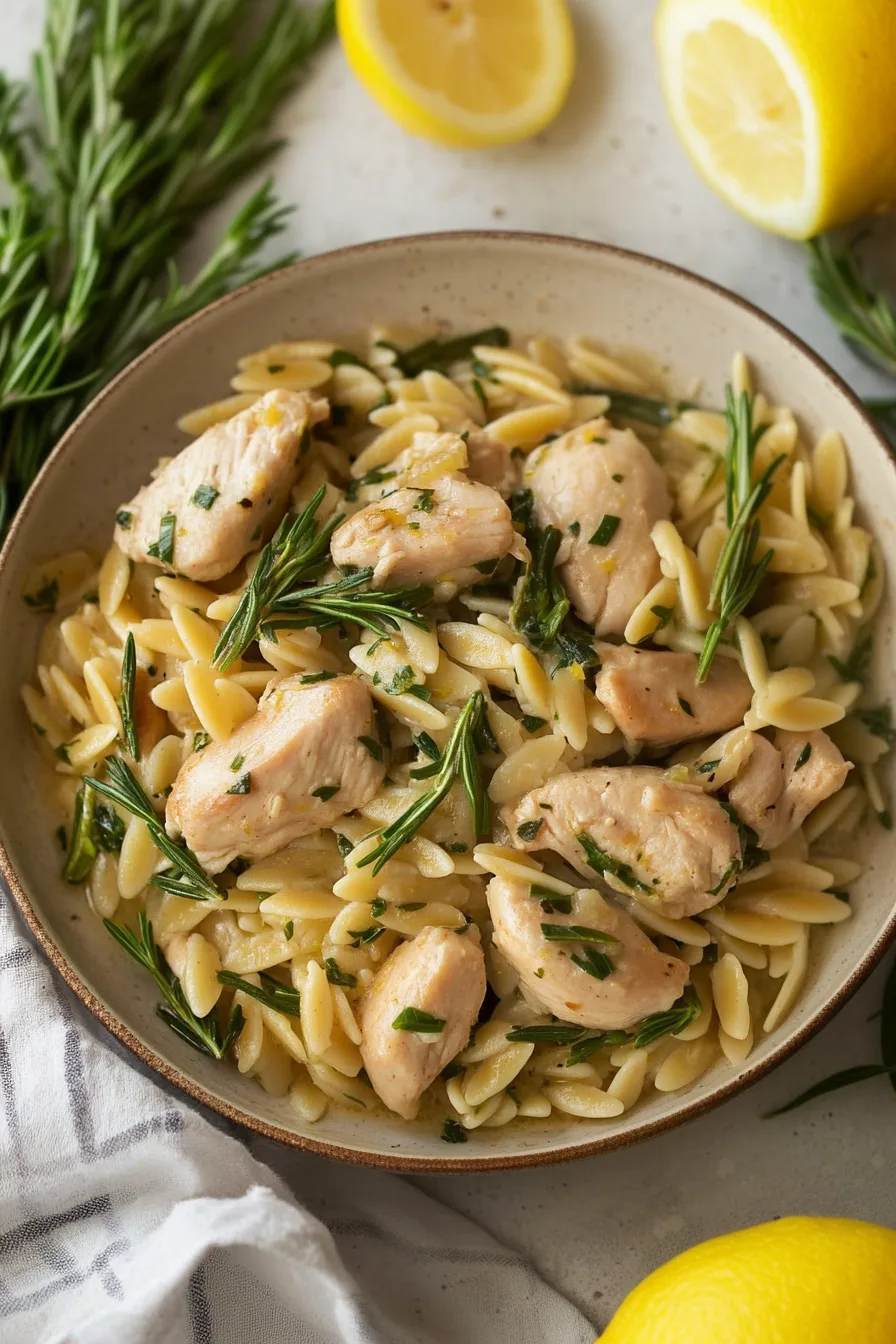 Comforting pasta dish with creamy sauce, chicken, and a hint of lemon.