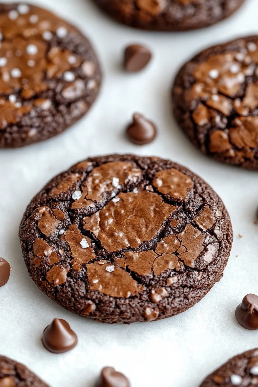 Close-up of chewy chocolate cookies cooling after baking.