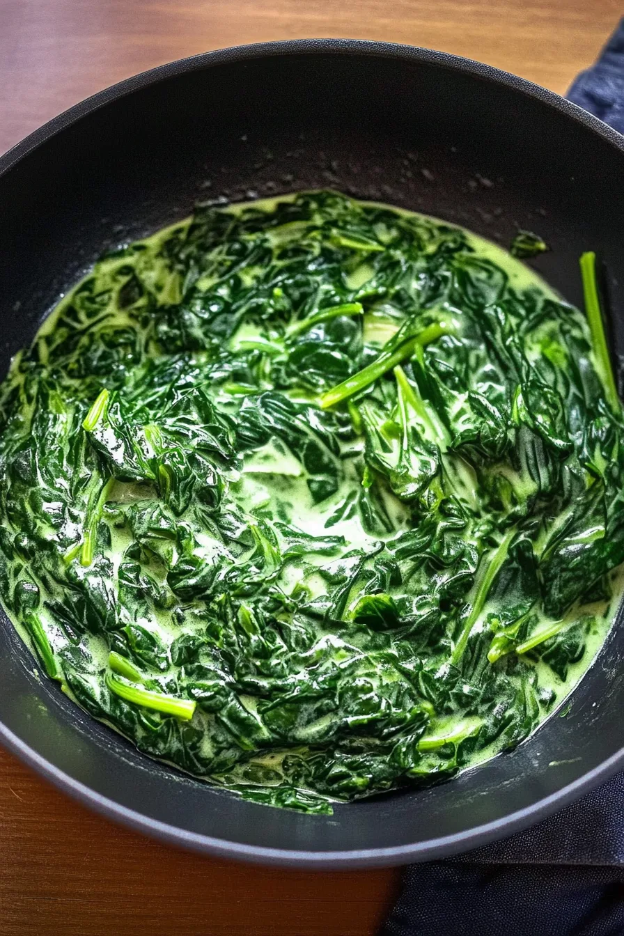 Warm and creamy spinach dish just after cooking.
