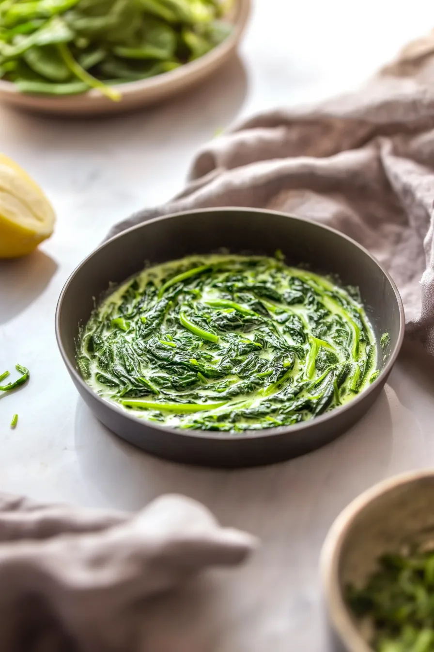 Rich, velvety spinach coated in a smooth cream sauce.