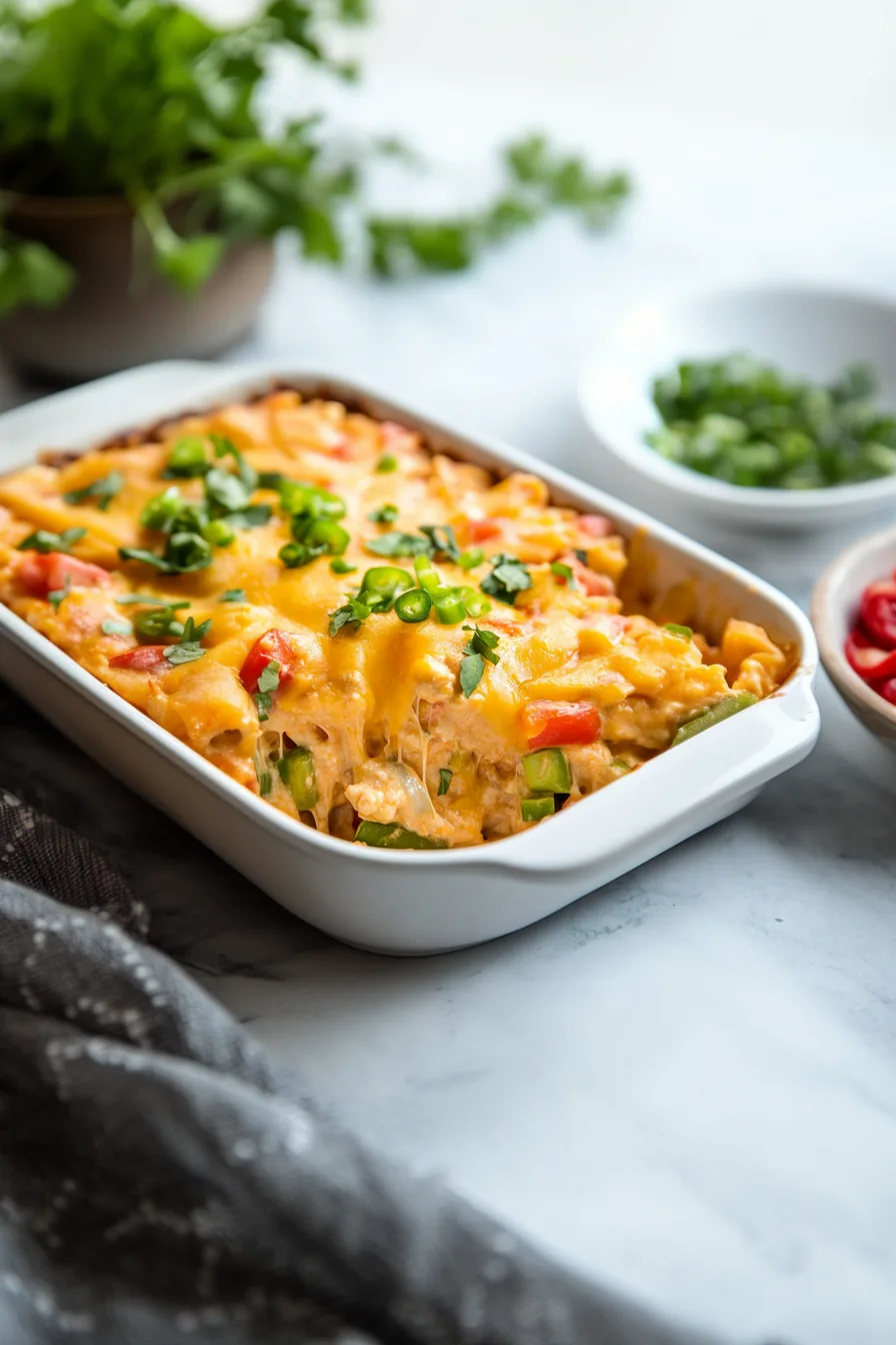 Warm, comforting baked dish with creamy chicken filling, peas, and melted cheese crust.