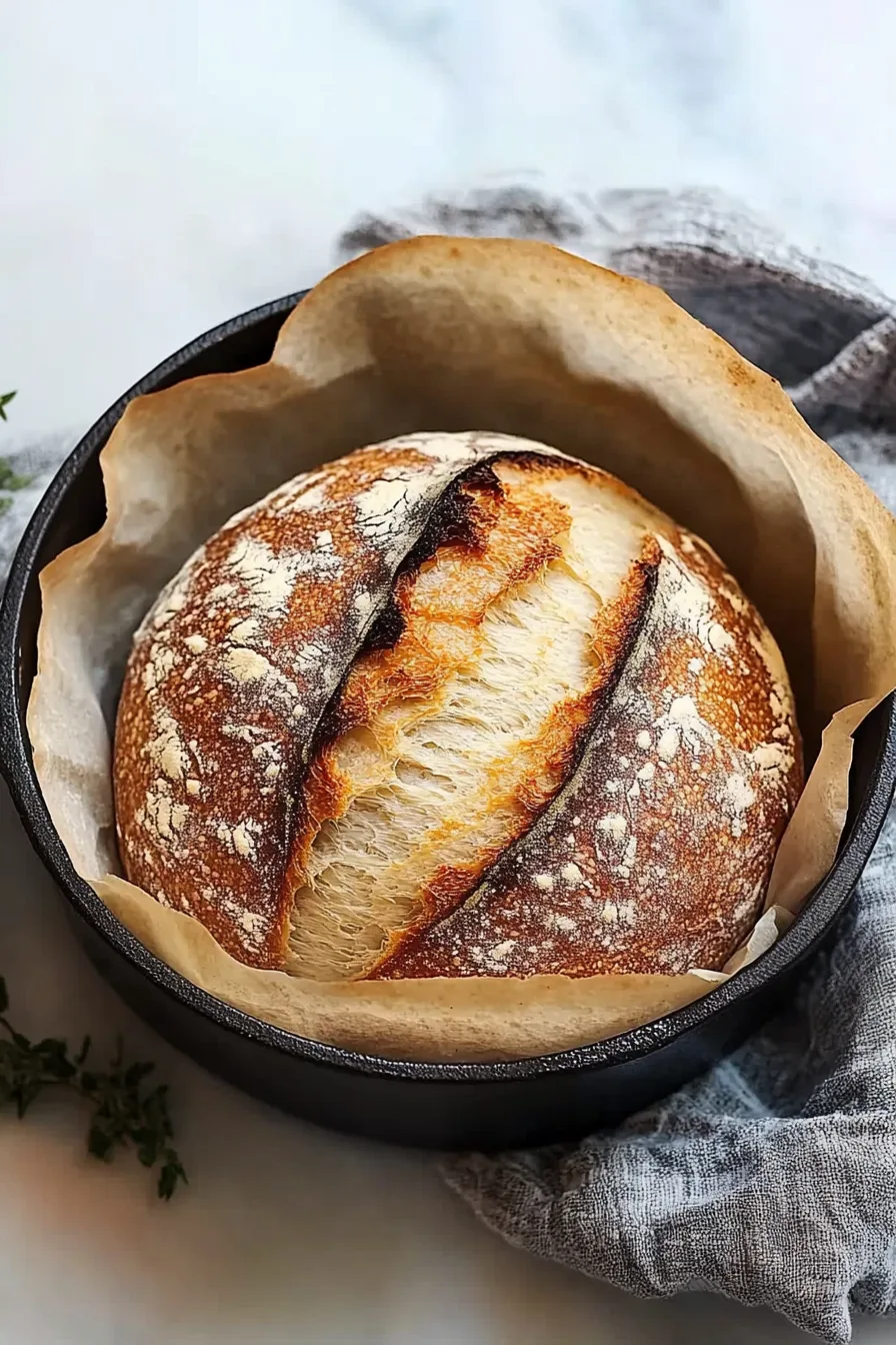Golden-brown artisan loaf with a crisp crust and airy interior.