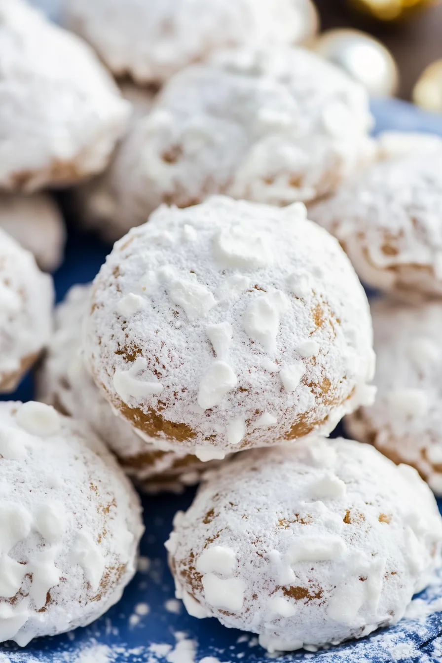 Snowy-looking cookies stacked together for serving.
