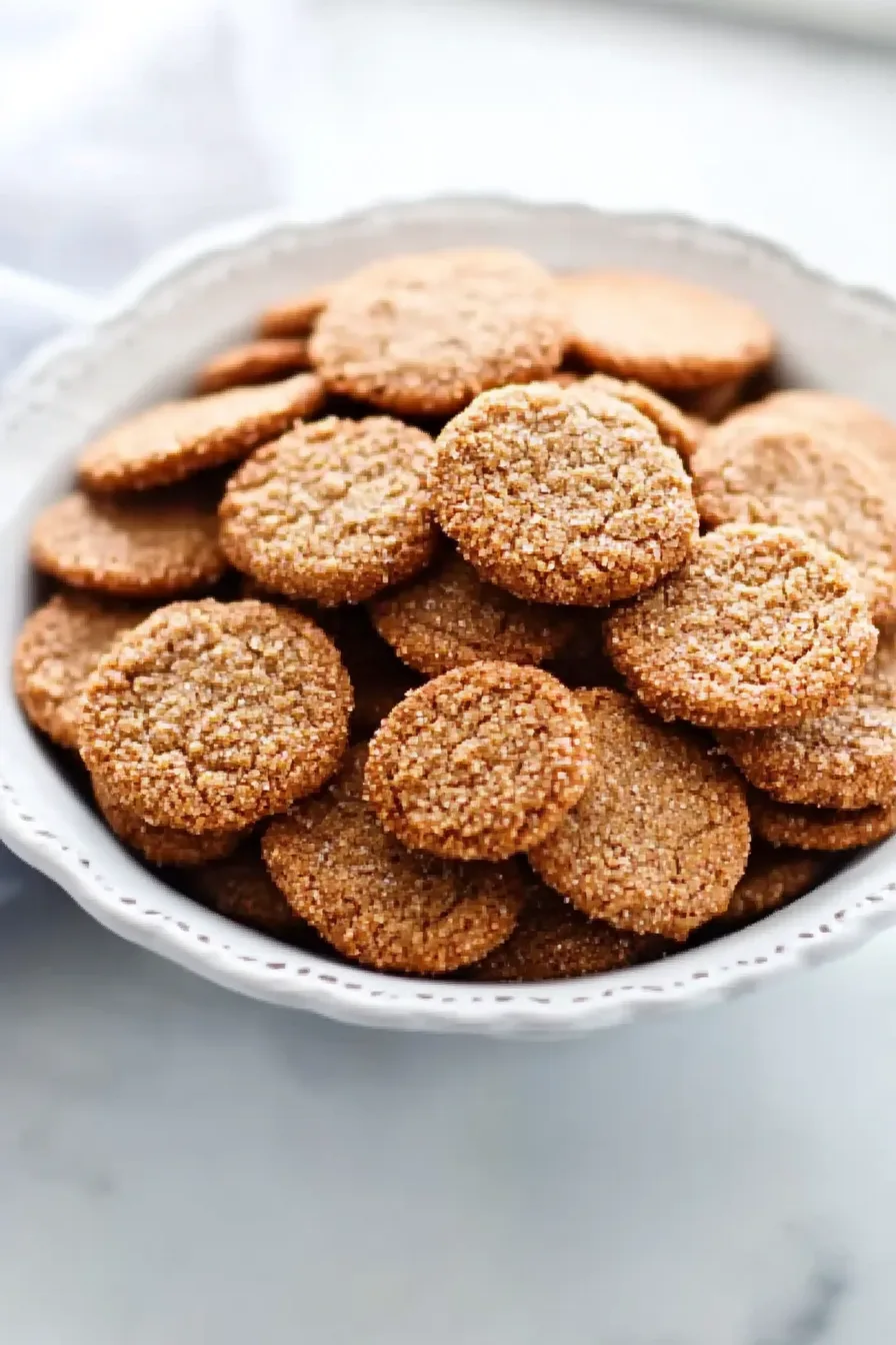 Crispy sugar-dusted cookies arranged neatly on a serving plate.