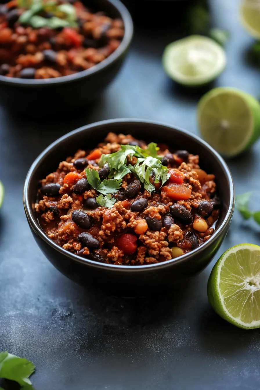 Rich and chunky chili filled with beans, tomatoes, and seasoned turkey.