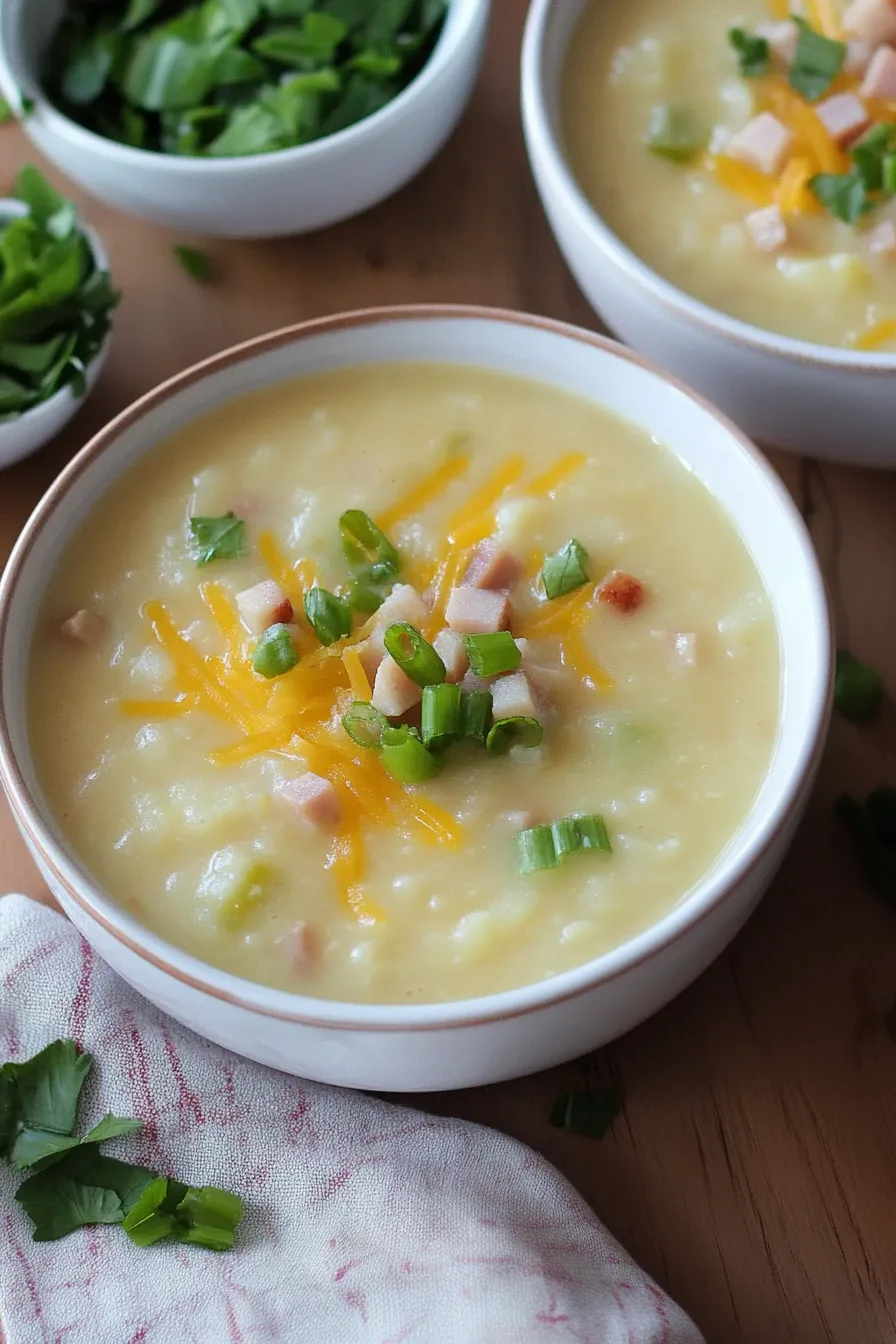 A rustic ceramic bowl of hearty soup on a wooden table.