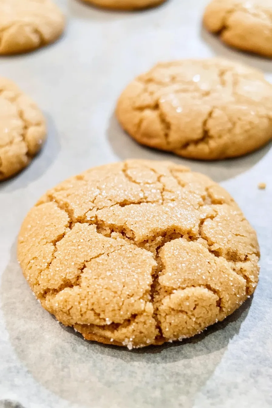 Close-up of chewy crinkle cookies fresh from the oven
