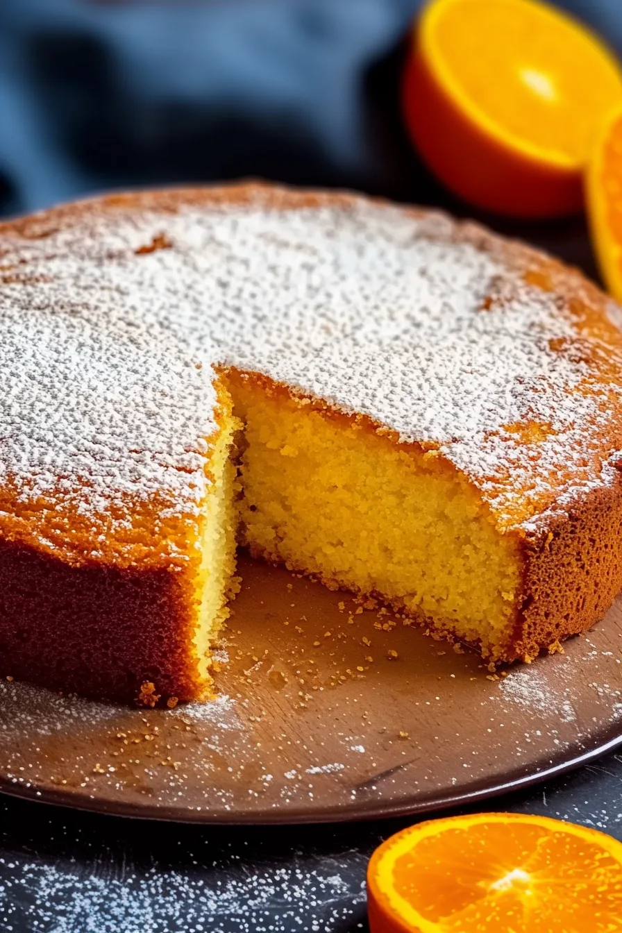 Close-up of a tender, sunlit cake slice showing its fluffy texture and golden hue.