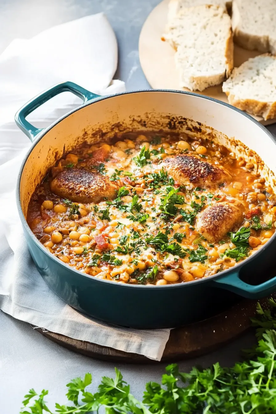 Rustic French-style stew with chicken, beans, and a rich tomato broth.
