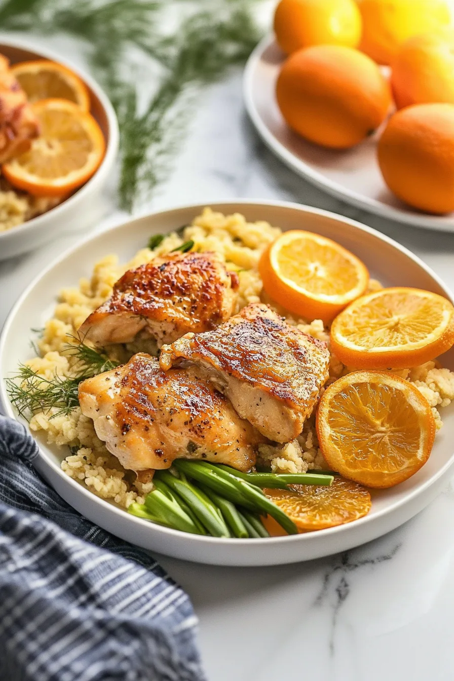 Herb-roasted chicken with a glossy orange sauce and fresh rosemary sprigs.
