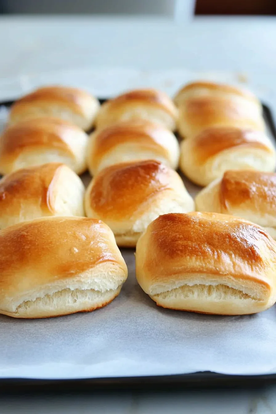 Golden dinner rolls showing their light and airy texture.