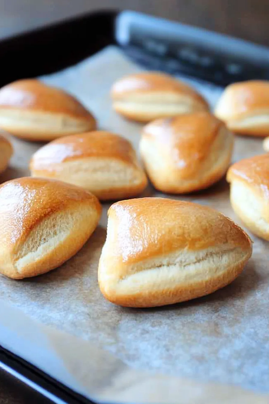 Tray of warm, buttery rolls straight from the oven.
