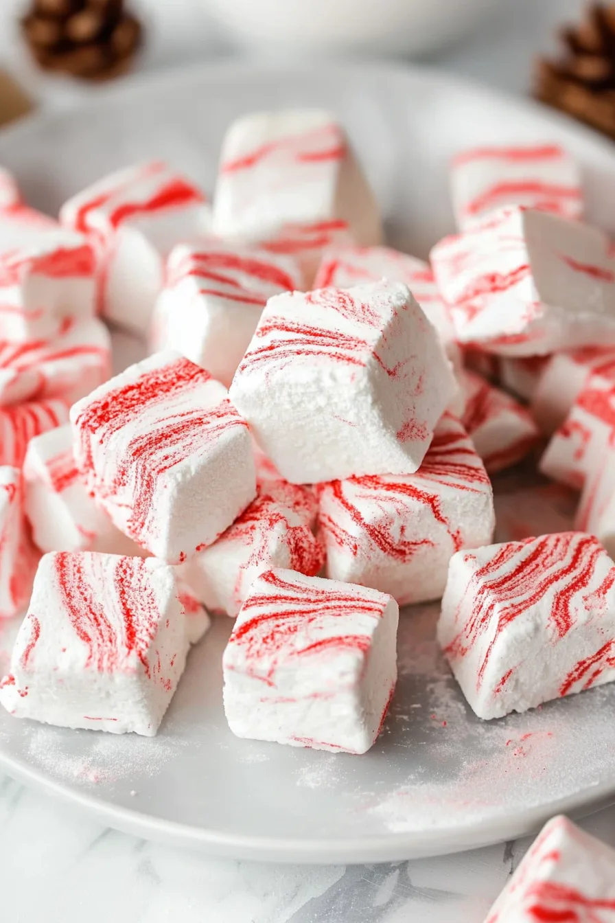 Pile of sugar-coated marshmallows highlighting their soft, pillowy look.