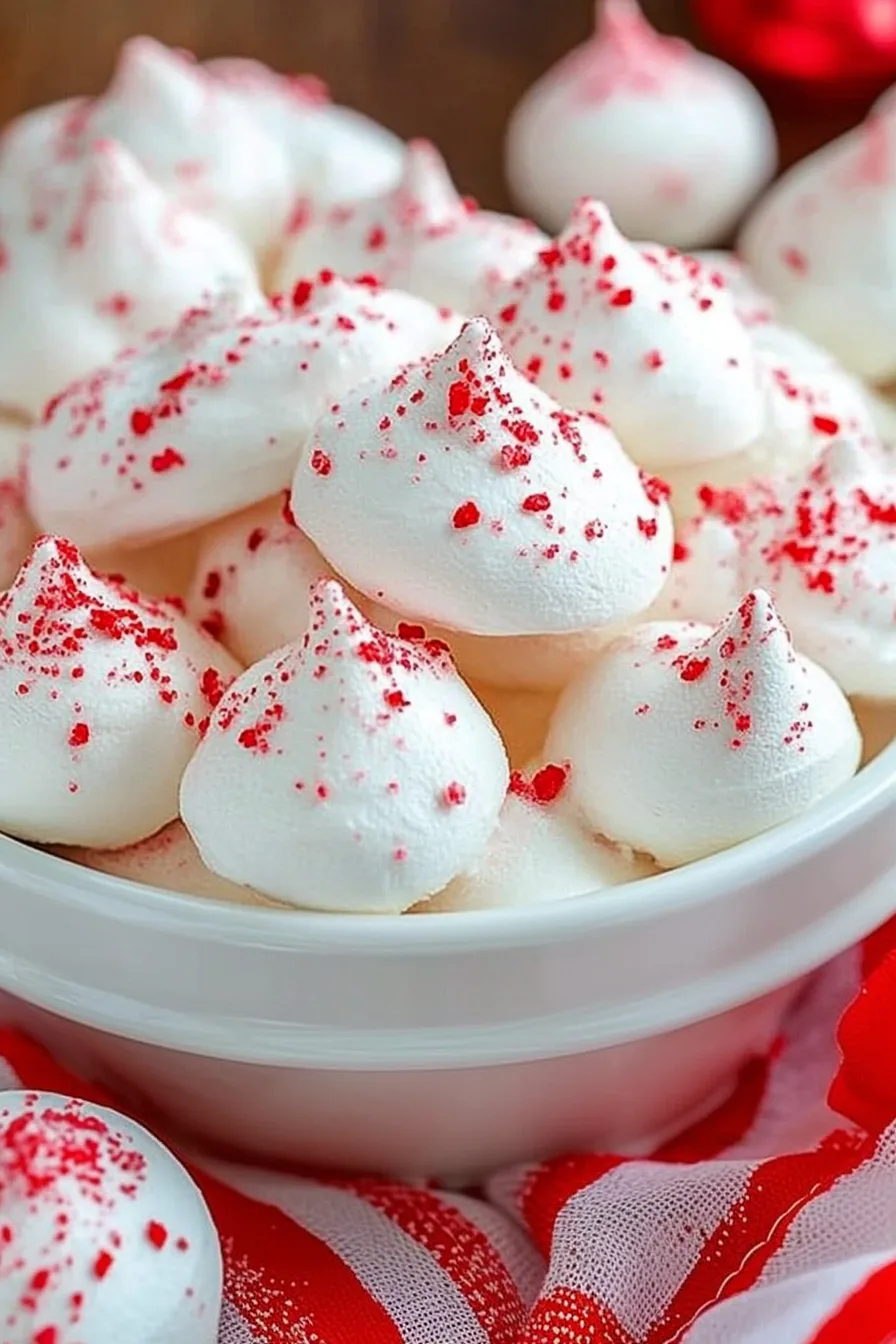 Light, airy cookies with peppermint stripes and a crisp texture.