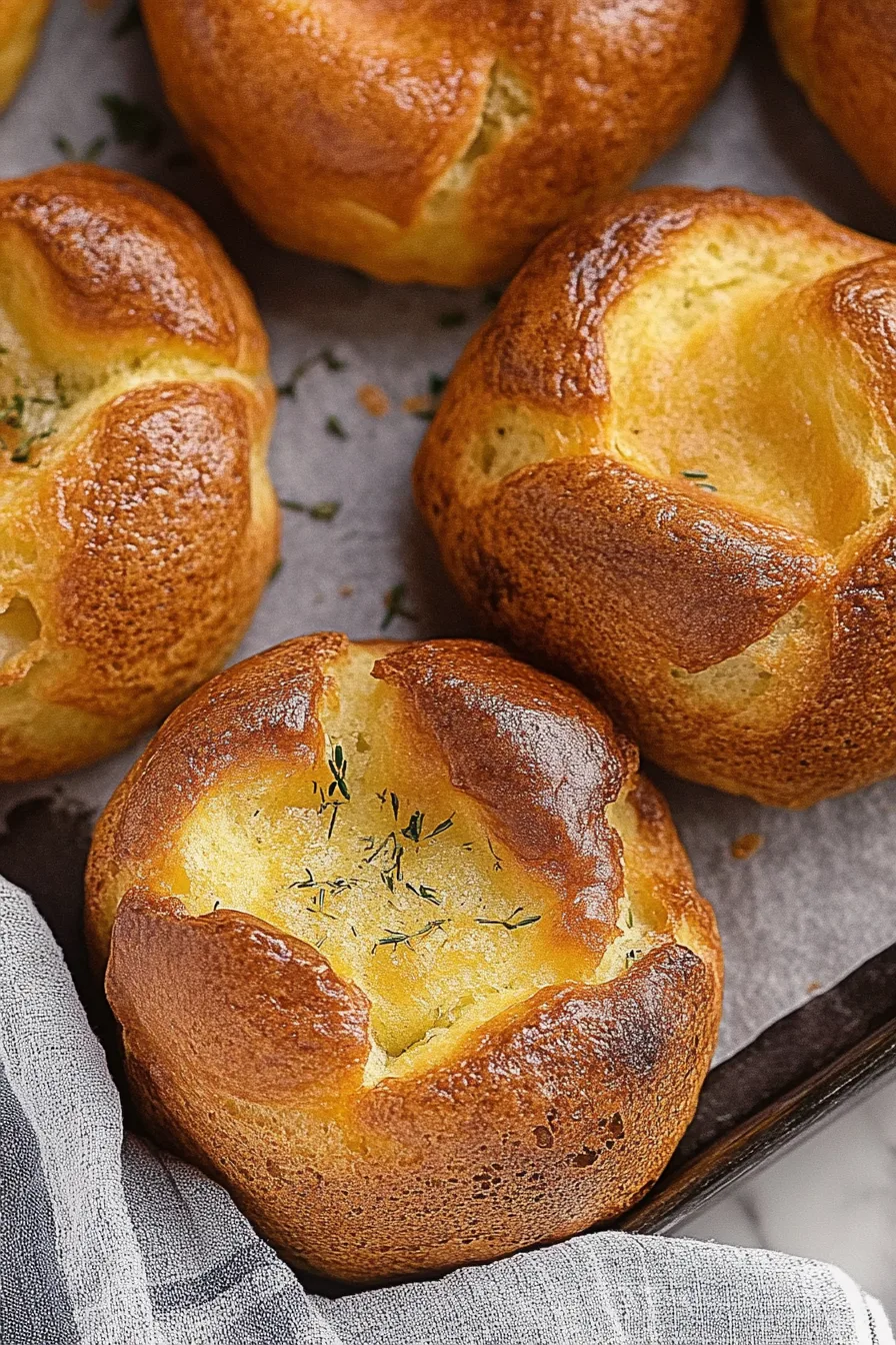 Freshly baked rolls with a hollow center and buttery, puffed tops.
