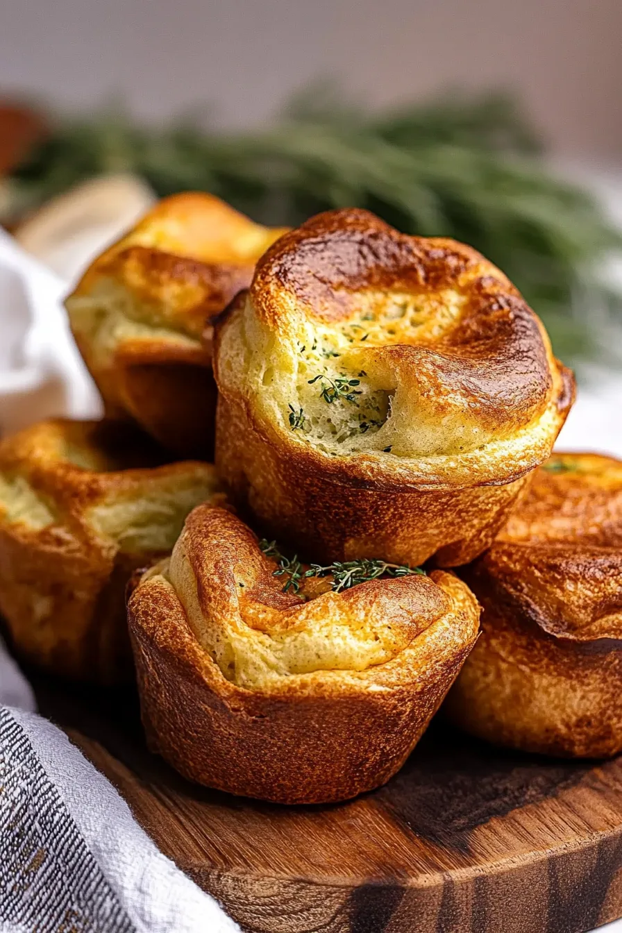 Warm popovers sprinkled with herbs, ready to serve for breakfast or brunch.