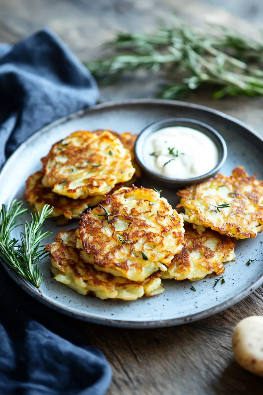 Crispy golden fritters garnished with fresh herbs on a serving plate.