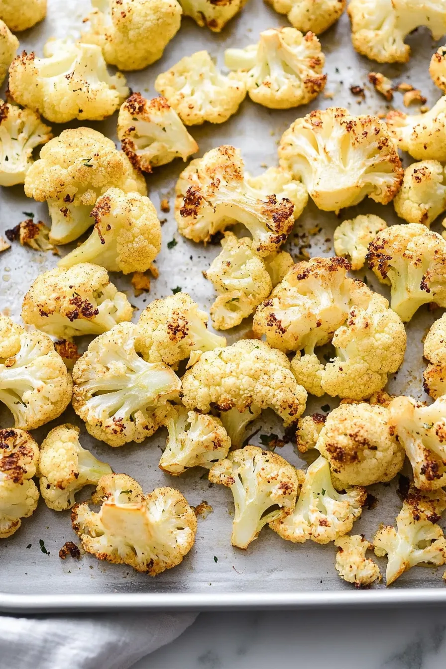 Golden brown cauliflower florets fresh from the oven.