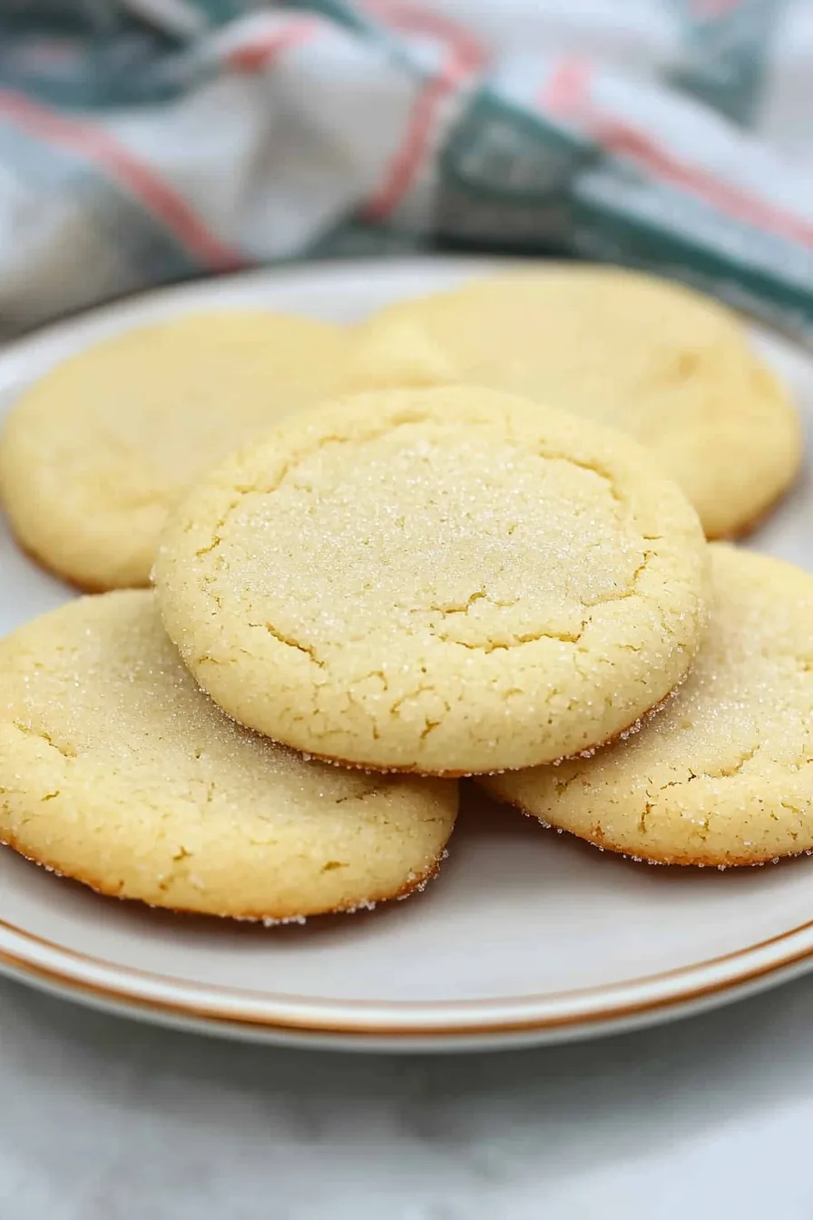 Close-up of a cookie topped with a sprinkle of sugar crystals.