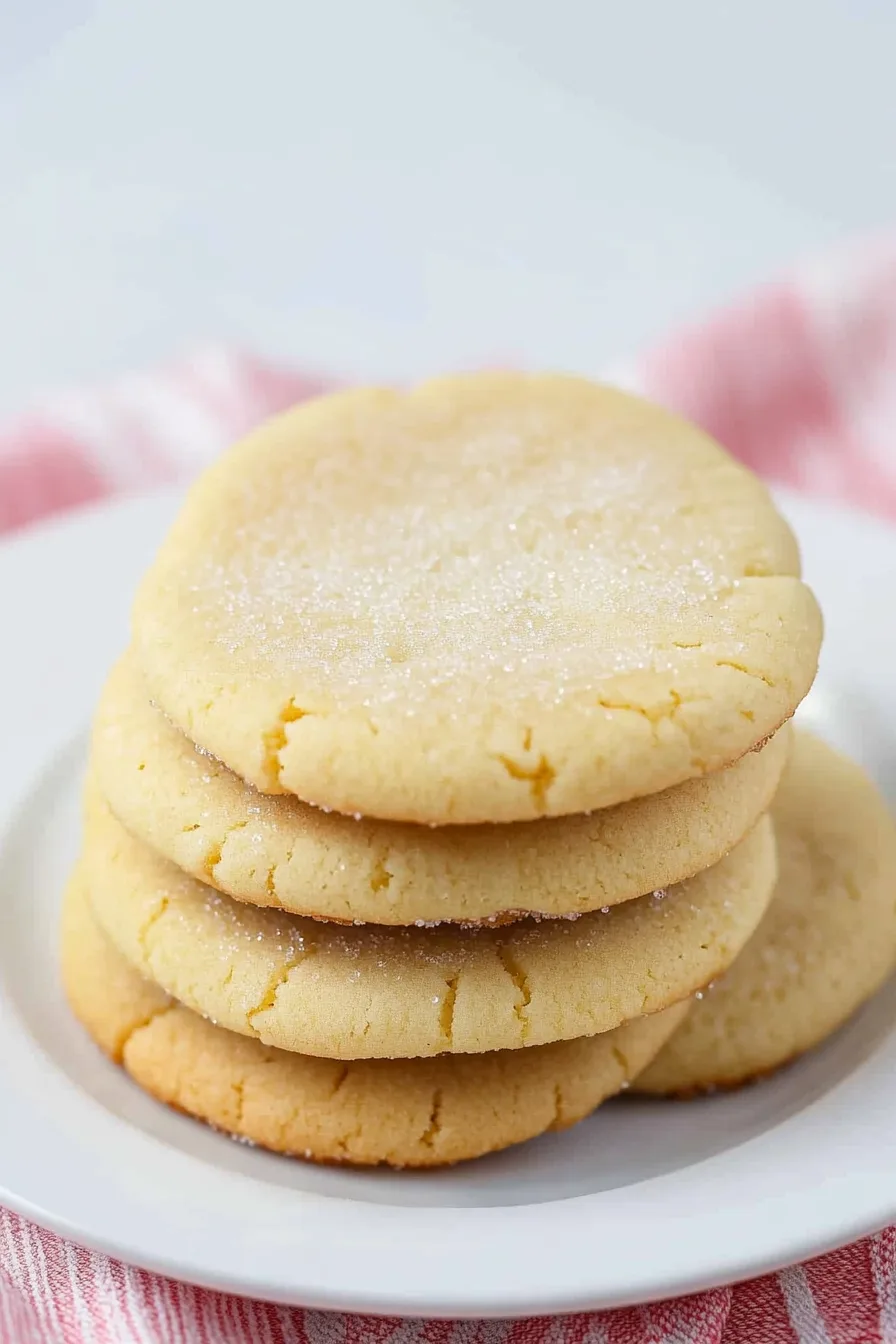 Stack of golden sugar cookies with a light crackled surface.