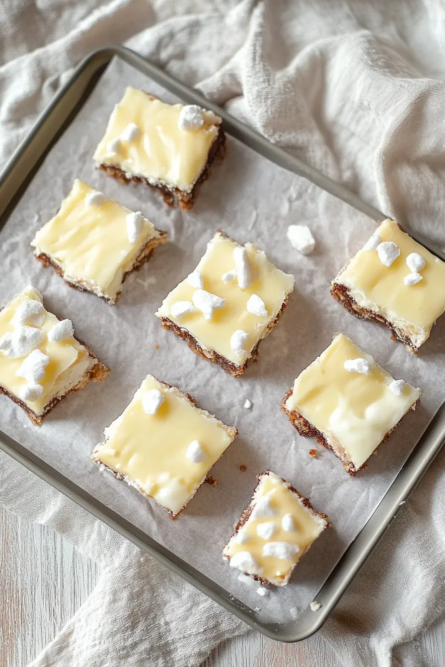 Marshmallow-studded dessert bar with a buttery crust and creamy topping.