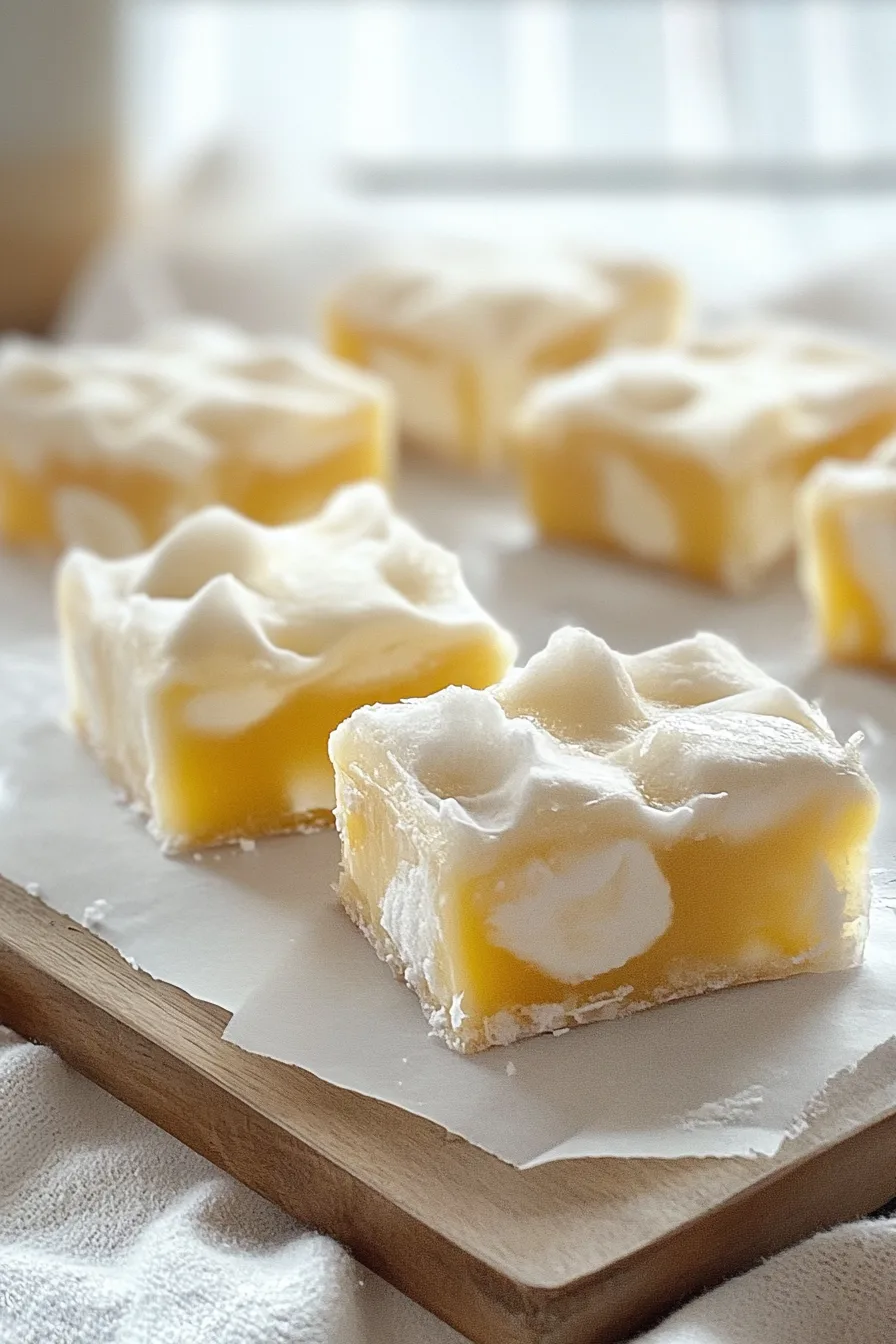 Holiday dessert bars with a snowy, frosted appearance.