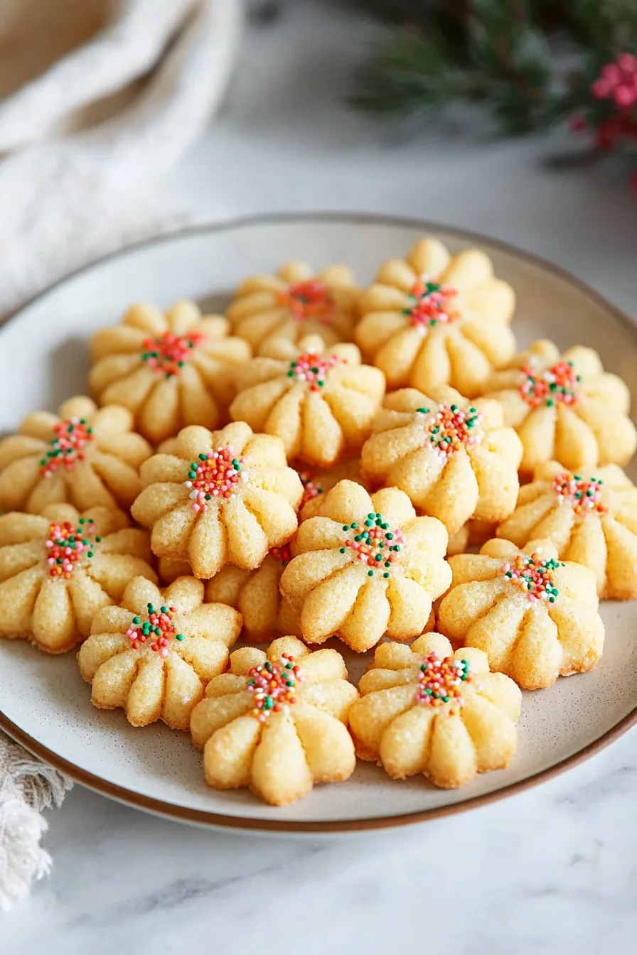 Stack of festive holiday cookies with a soft, buttery texture.