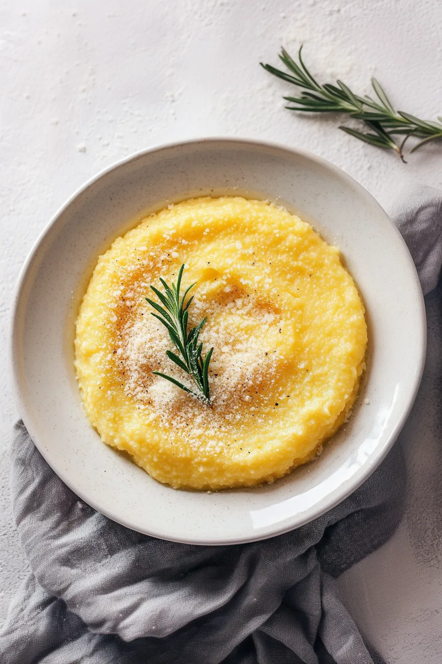 Smooth, buttery polenta served warm with a light dusting of parmesan cheese.