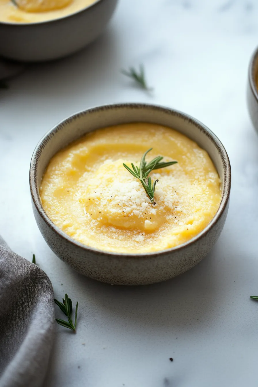 Comforting dish of soft polenta finished with parmesan and a touch of rosemary.