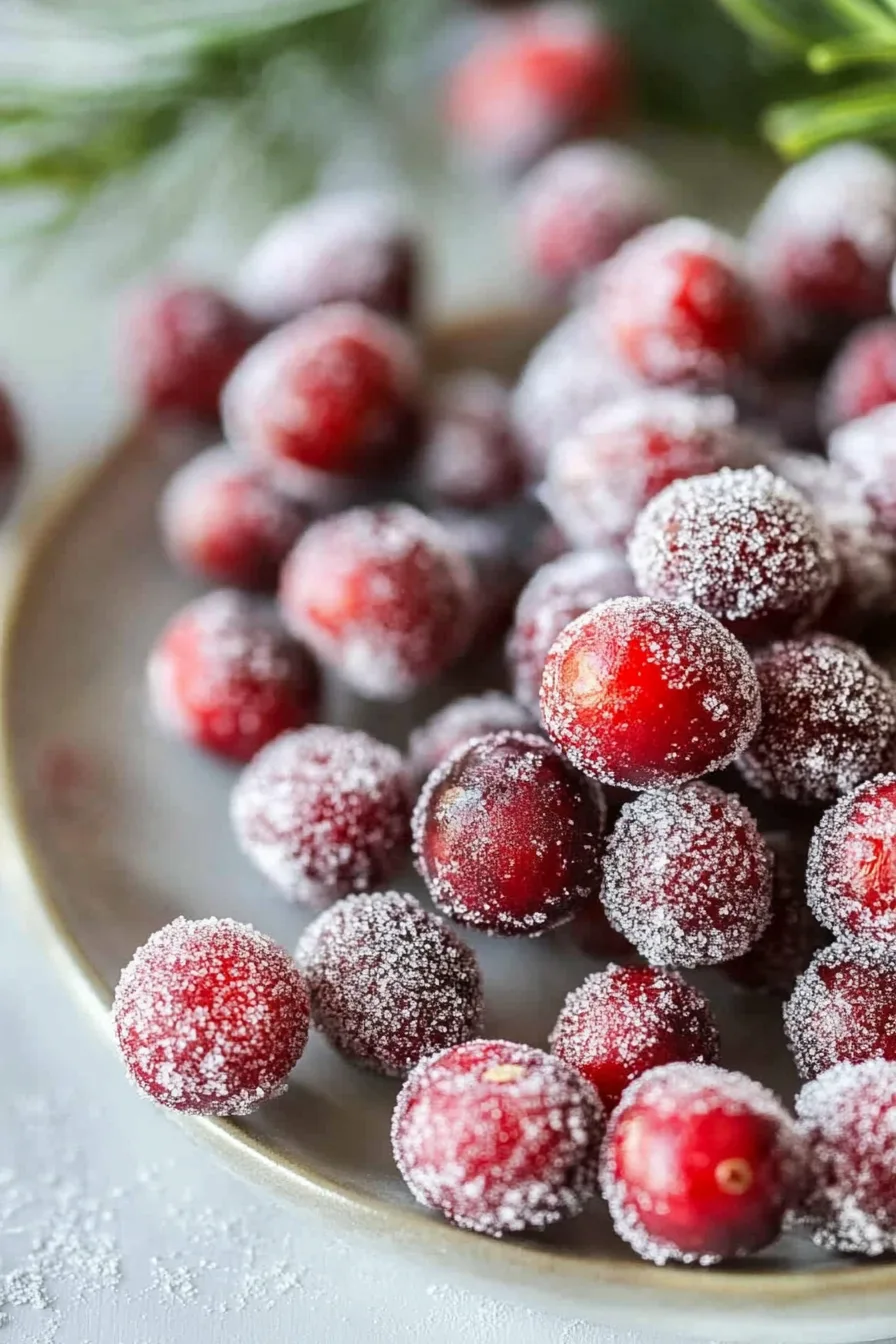 Sugary cranberries with a frosted look, ready to enjoy as a holiday snack.