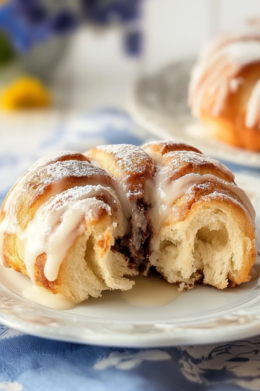 Golden braided pastry topped with icing and sliced almonds.