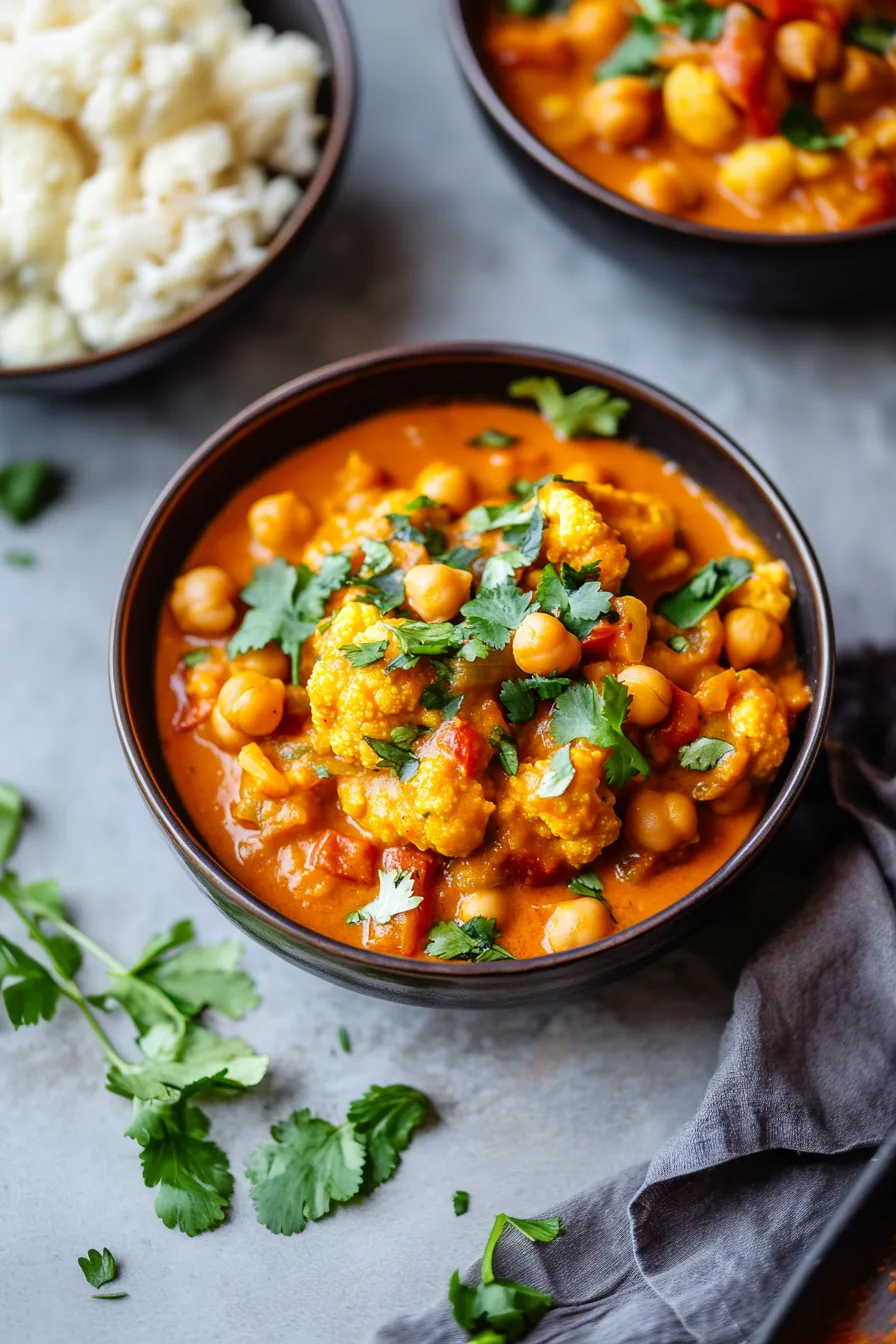 Warm, comforting bowl of curry garnished with cilantro leaves.