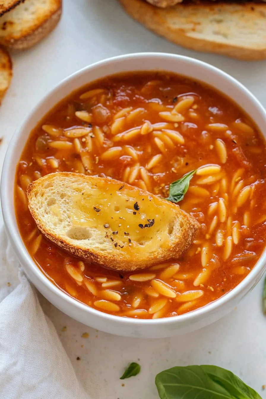 Warm, comforting soup served with a drizzle of olive oil and fresh basil leaves.