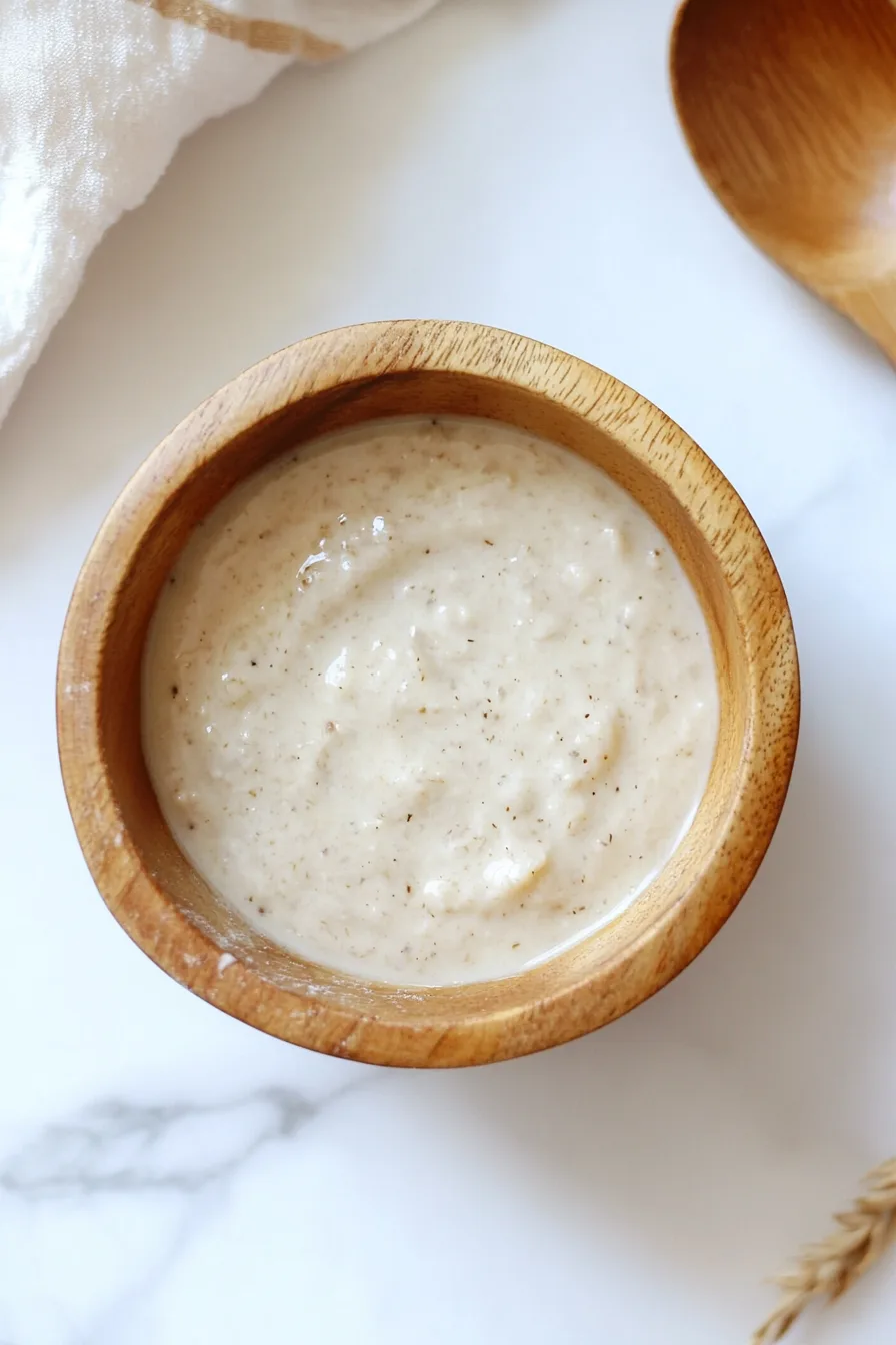 Creamy white sauce served in a small bowl.