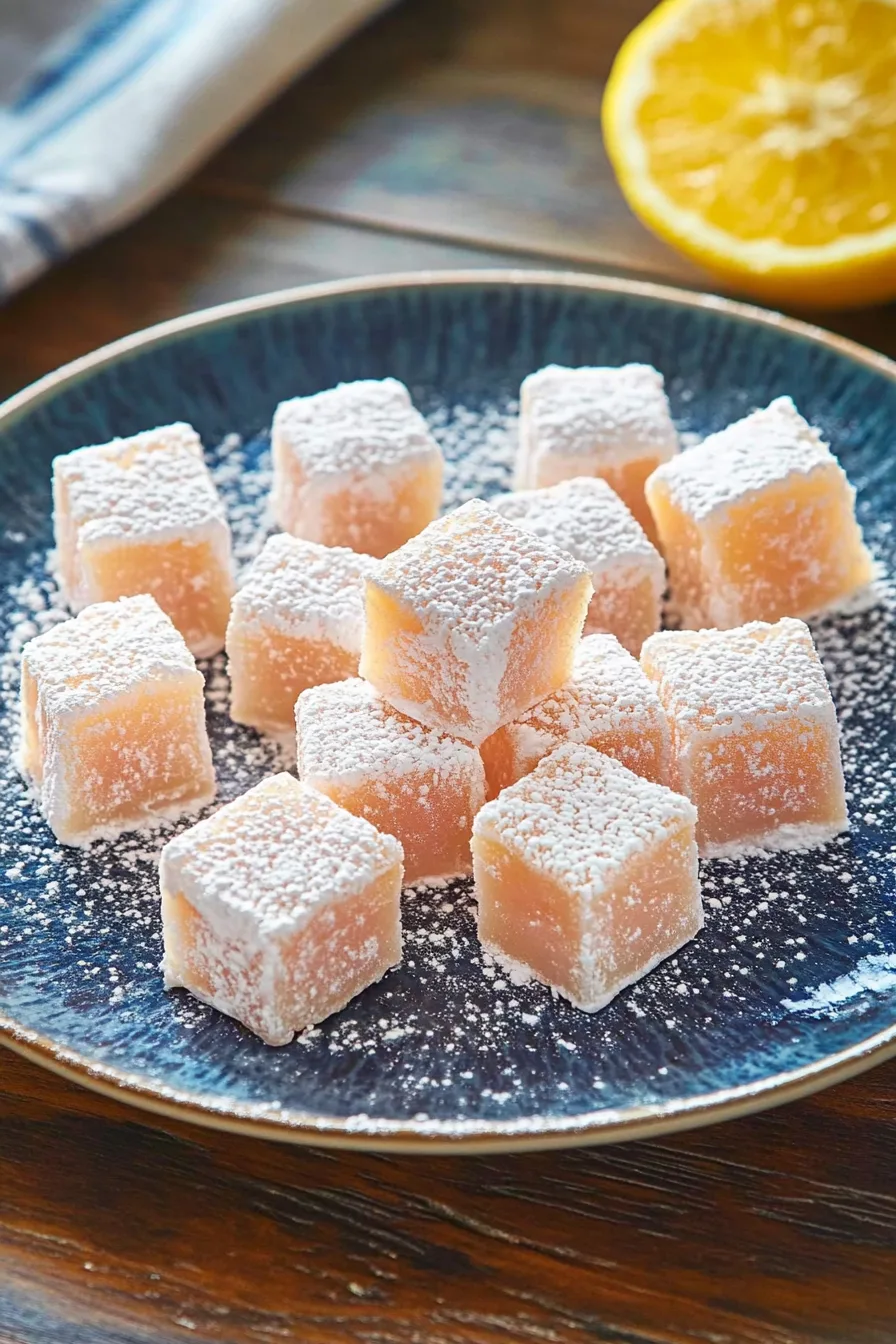 Close-up of chewy, translucent sweets arranged on a plate.