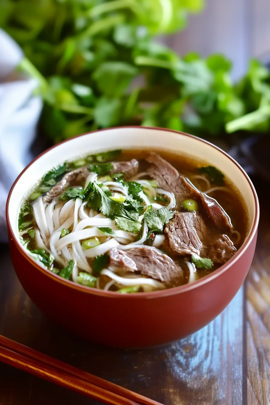 Traditional Vietnamese-style soup served hot with tender beef and aromatic herbs.
