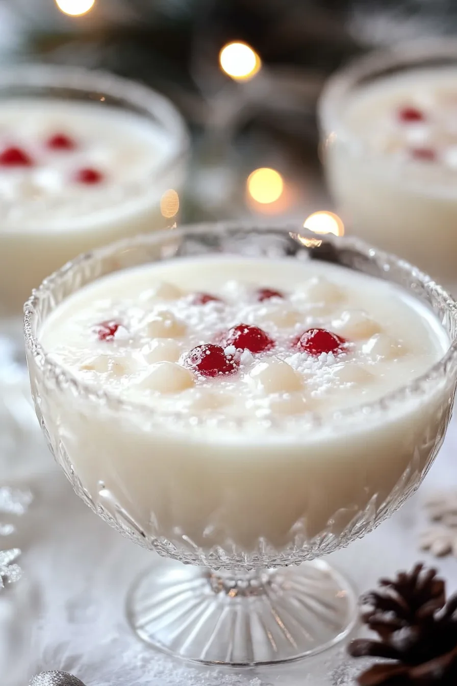 Festive holiday punch served in clear glasses, topped with cranberries.