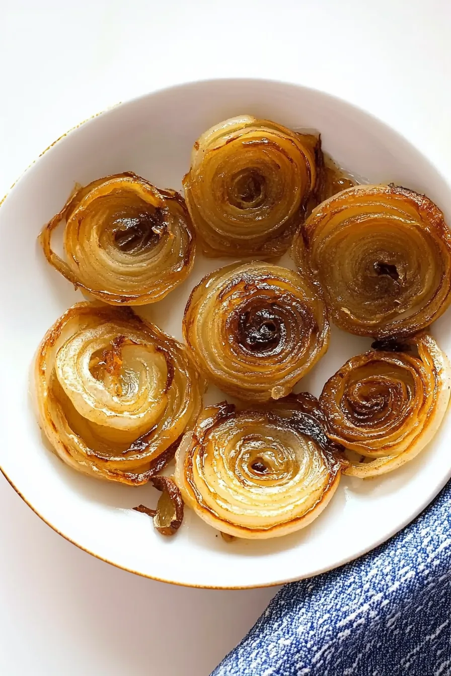 Tender onion rings coated in butter and browned to perfection.