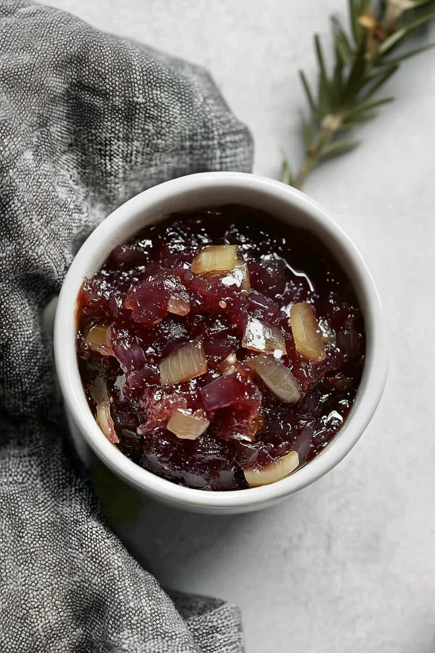 Deep red-brown onion mixture with visible tender pieces, ready to serve.