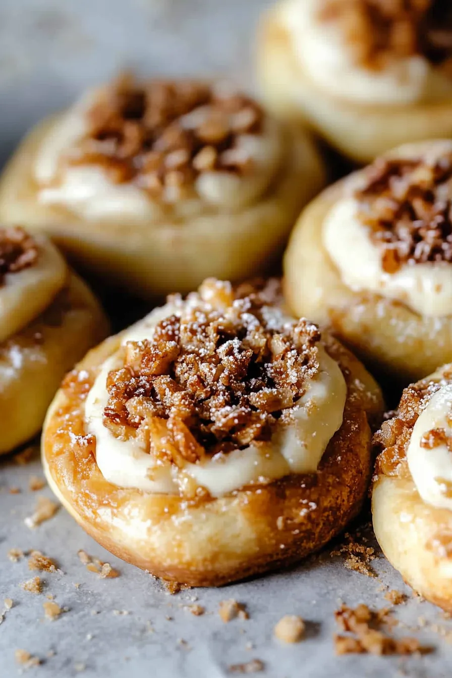 Golden baked buns filled with creamy cheesecake and topped with cinnamon-spiced apples.