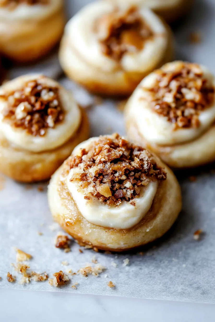 Freshly baked buns dusted with powdered sugar and piled with warm cinnamon apples.