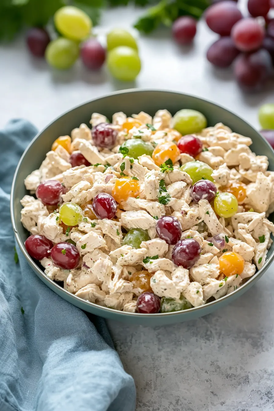 Hearty chicken and grape blend, showing a mix of creamy and juicy textures.