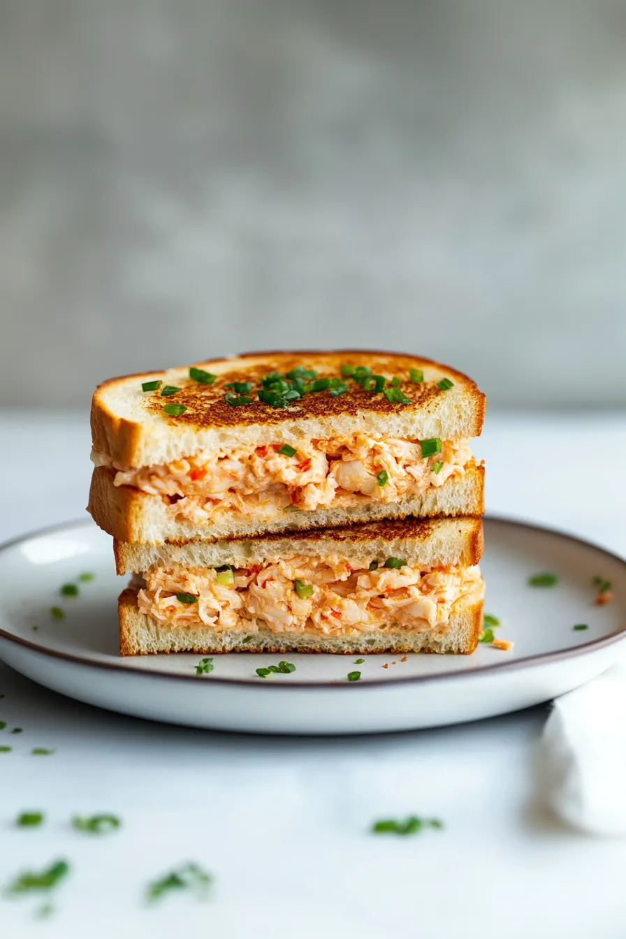 Buttery toasted bread stuffed with a smooth crab mixture, garnished with fresh scallions.
