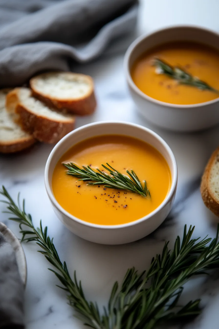 A finished bowl of soup paired with crusty bread on the side.