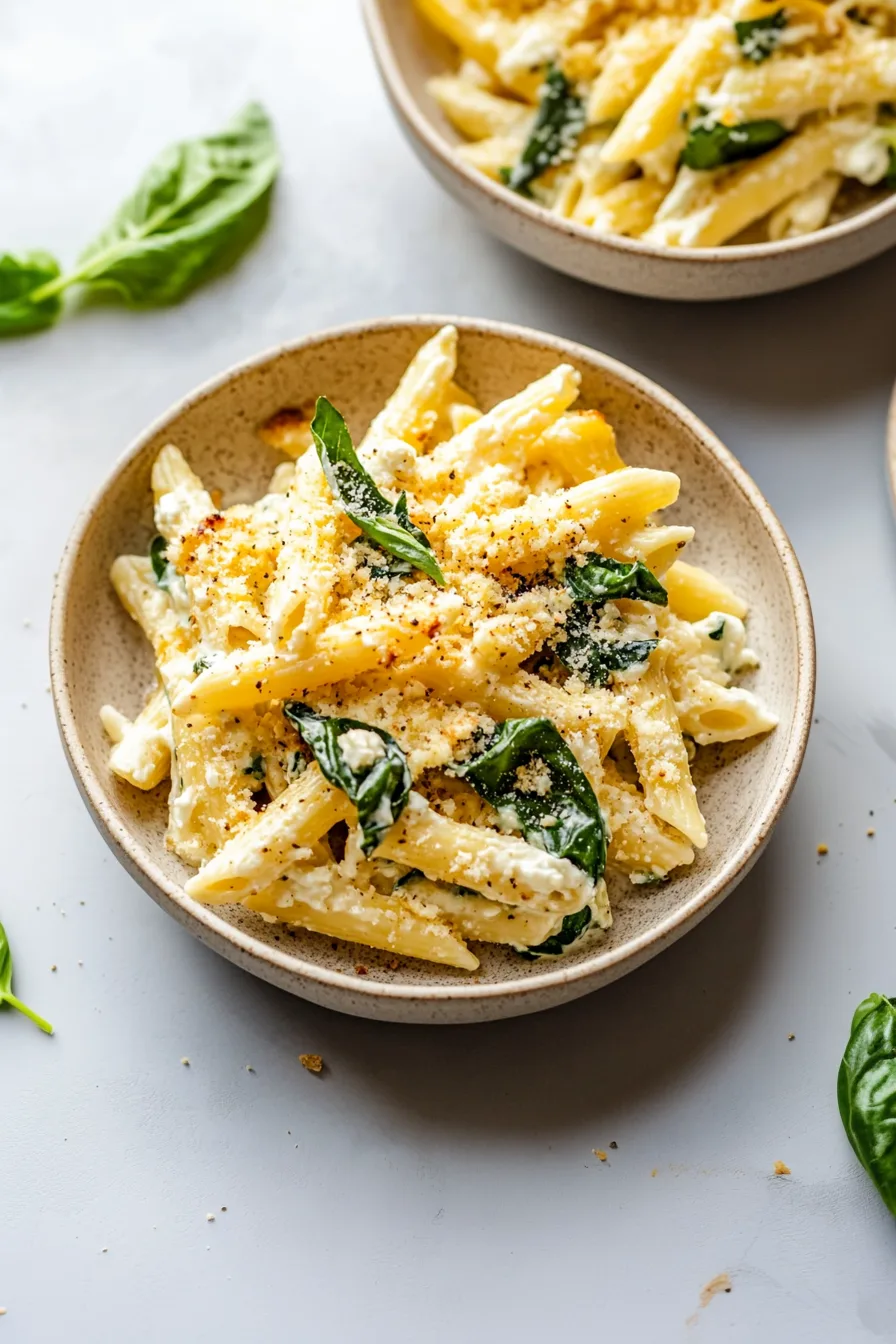 Final plated pasta with a velvety white sauce, zucchini ribbons, and a generous layer of grated cheese.