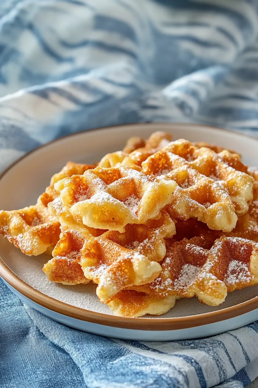 Stack of warm, crispy pastries lightly sprinkled with sugar.